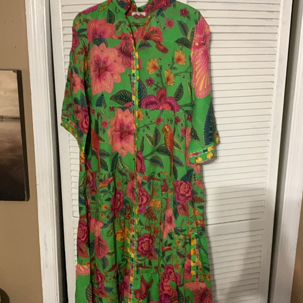 Pink and Orange Crew Neck Maxi Dress for Casual Resort Wear - Picture 2 of 4